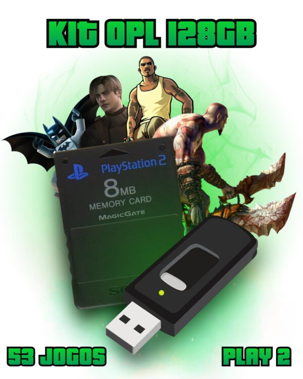 KIT OPL 128GB + 53 JOGOS DE PLAY 2 (SÓ PLUGAR E JOGAR)